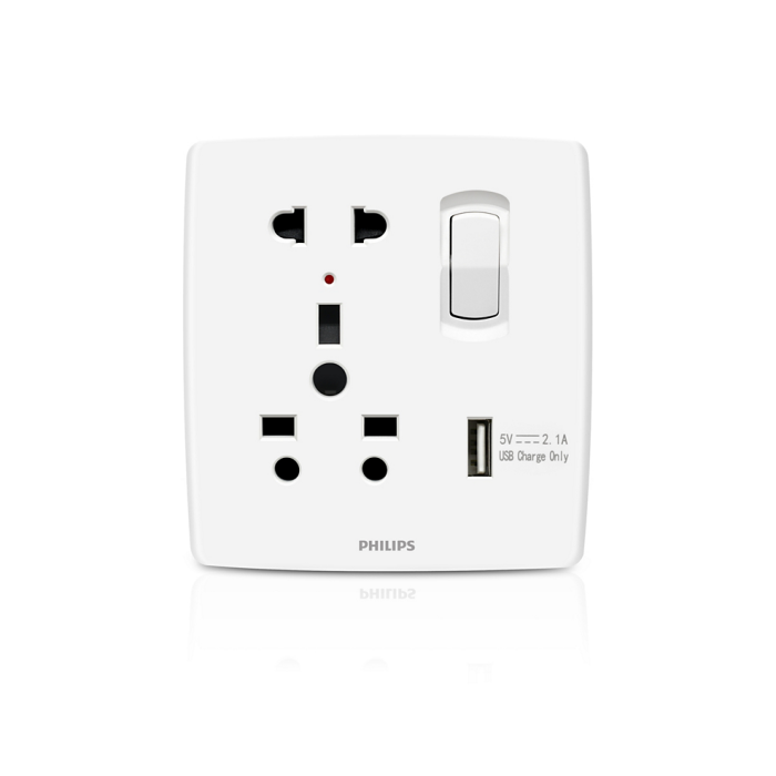 Philips Multi Socket + USB with Switch - Leafstyle