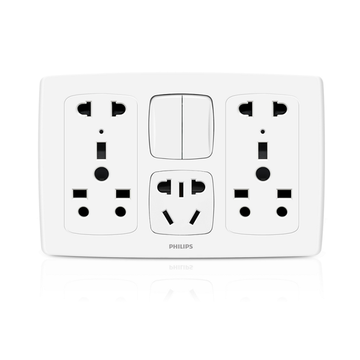 Philips Double Multi Socket +2P Socket + 2 Switches - Leafstyle