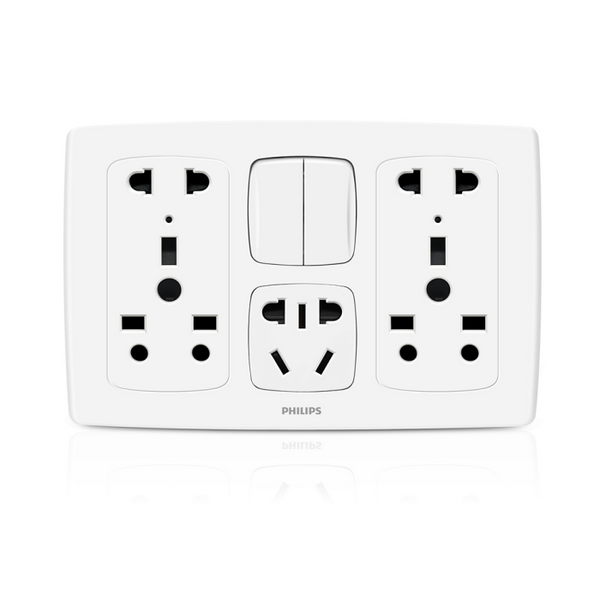Philips Double Multi Socket +2P Socket + 2 Switches - Leafstyle