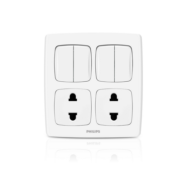 Philips 2 Double Switch with 2 Sockets - Leafstyle