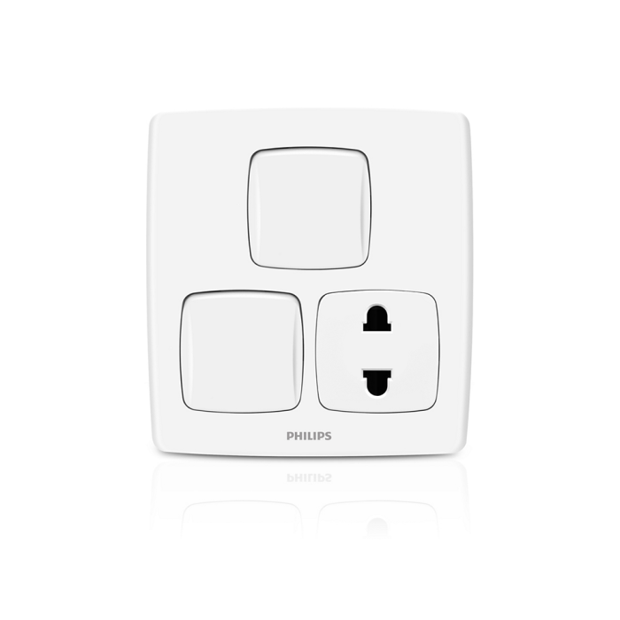 Philips 2 gang Switch with Socket - Leafstyle