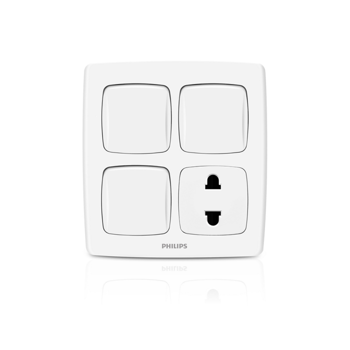 Philips 3 gang Switch with Socket - Leafstyle