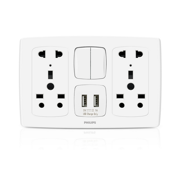 Philips Double Multi Socket + USB with Switch - Leafstyle